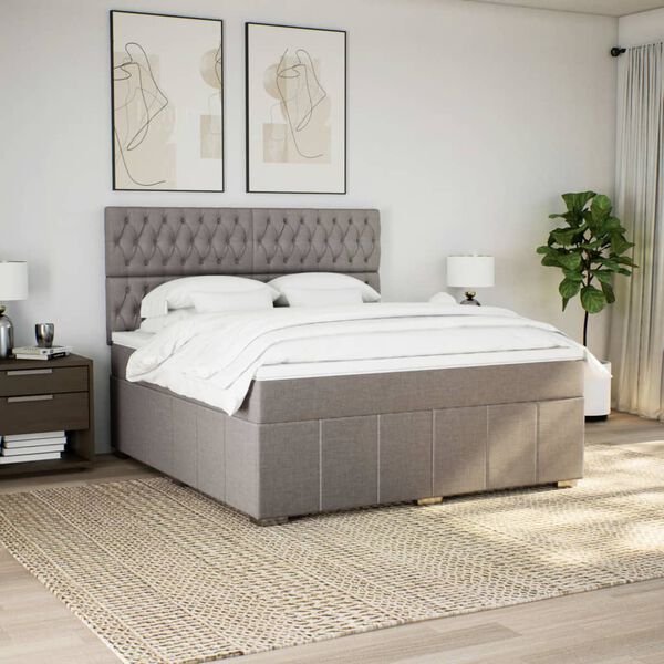 vidaXL Boxspring met matras stof taupe 180x200 cm