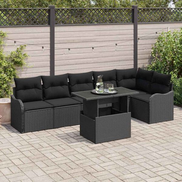 vidaXL Tuin Sofa Set met kussen 7 pcs Zwart Poly riet