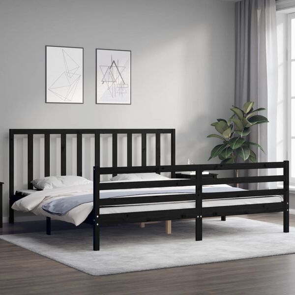 vidaXL Bedframe met hoofdbord massief hout zwart 200x200 cm