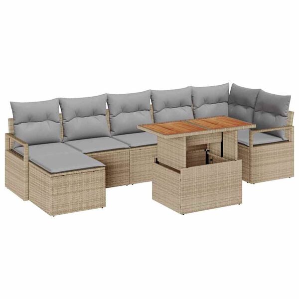 vidaXL Tuin Sofa Set met opslag 8 pcs Beige Poly riet