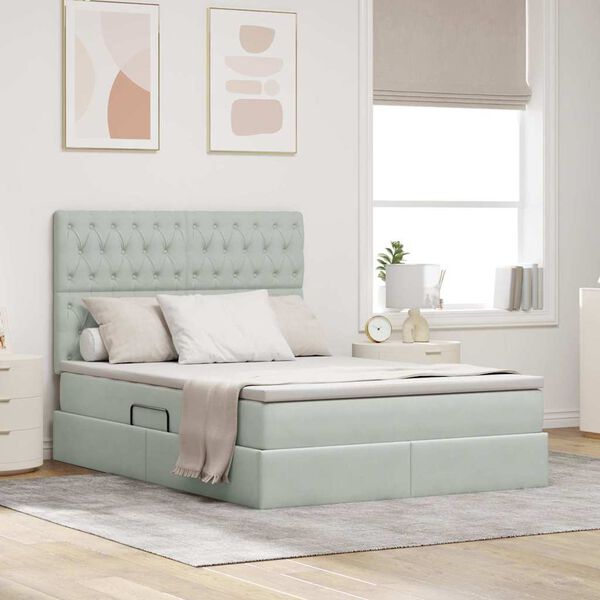 vidaXL Opslag bed met matras Lichtgrijs 140 x 200 cm Fluweel