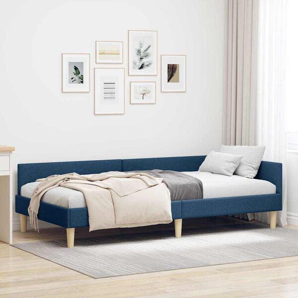 vidaXL Hoekbedframe met hoofdeinde Blauw 100 x 200 cm Stof