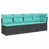 vidaXL Tuinbank 4-zits met kussens poly rattan zwart