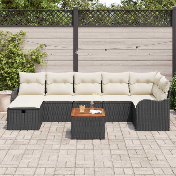 vidaXL Tuin Sofa Set met kussen met opslag 8 pcs Zwart Poly riet