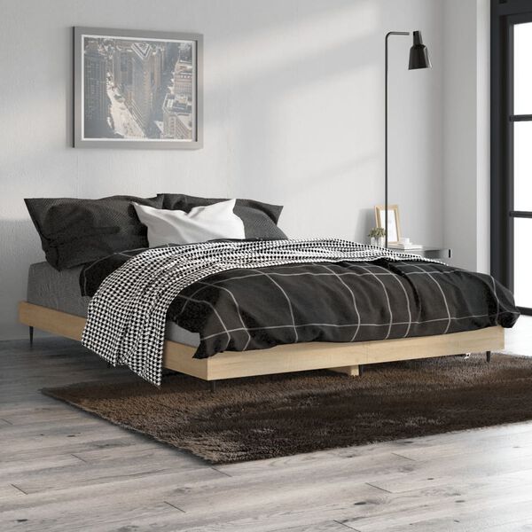 vidaXL Bedframe bewerkt hout sonoma eikenkleurig 135x190 cm