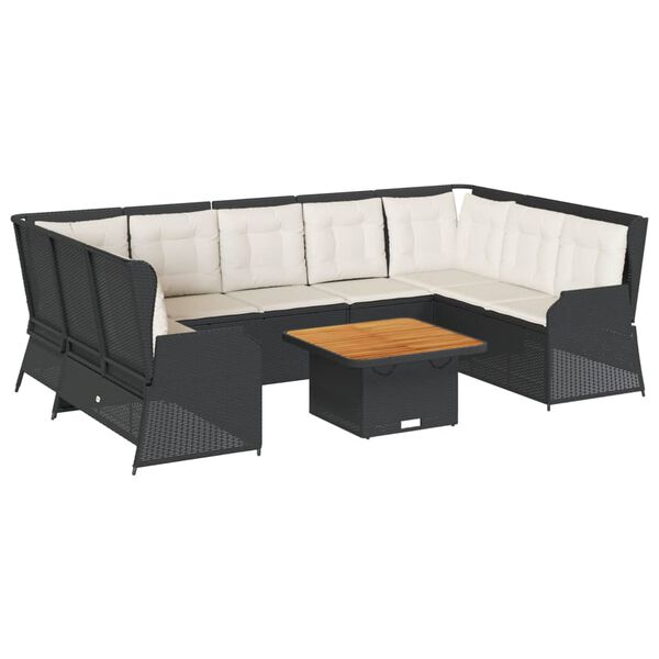 vidaXL 7-delige Loungeset met kussens poly rattan zwart