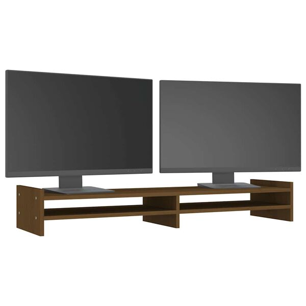 vidaXL Monitorstandaard 100x27x15 cm massief grenenhout honingbruin