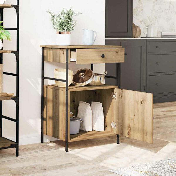 vidaXL Keuken Trolley Artisan Eiken 56 x 43 x 89,5 cm Bewerkt hout