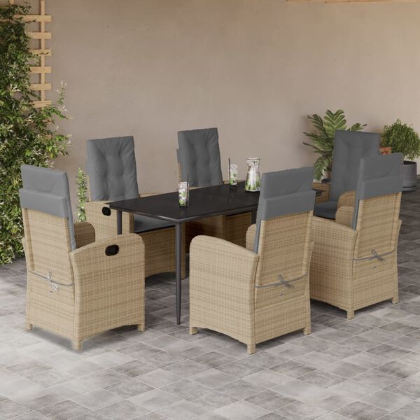 vidaXL 7-delige Tuinset met kussens poly rattan gemengd beige