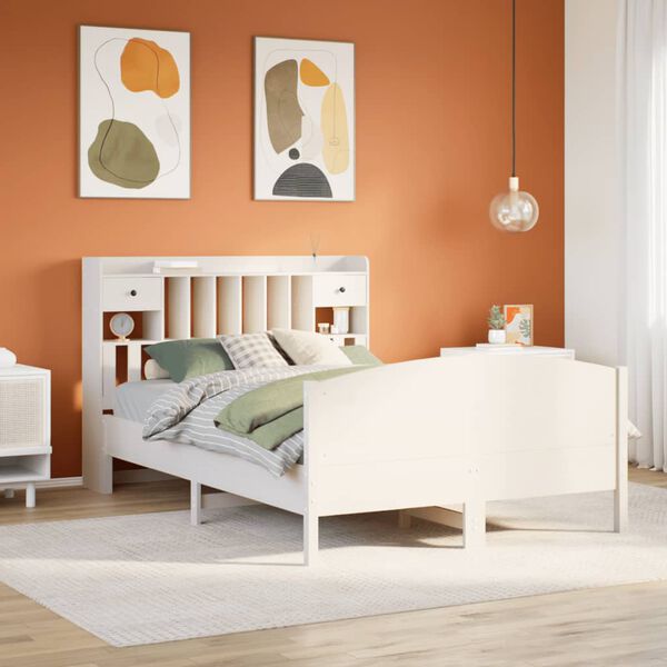 vidaXL Bed met boekenkast zonder matras grenenhout wit 160x200 cm