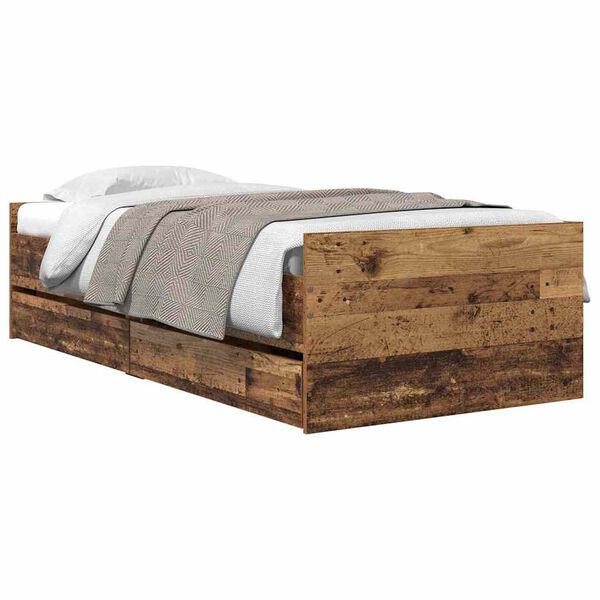vidaXL Bedframe met lade Oud Hout 100 x 200 cm Massief grenenhout