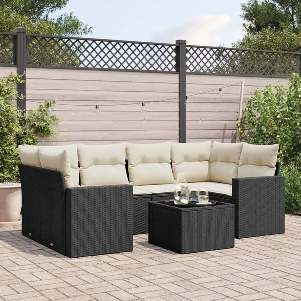 vidaXL 7-delige Loungeset met kussens poly rattan zwart