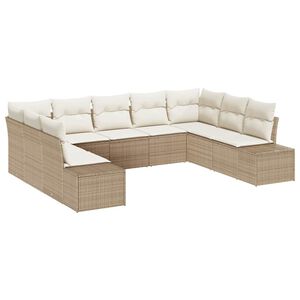 vidaXL Tuinbankenset met kussen 9 pcs Beige en Cr&egrave;me Polyrattan
