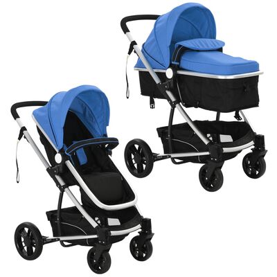 vidaXL Kinderwagen 2-in-1 aluminium blauw en zwart