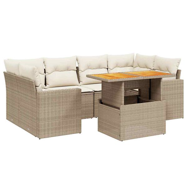 vidaXL 7-delige Loungeset met kussens poly rattan beige