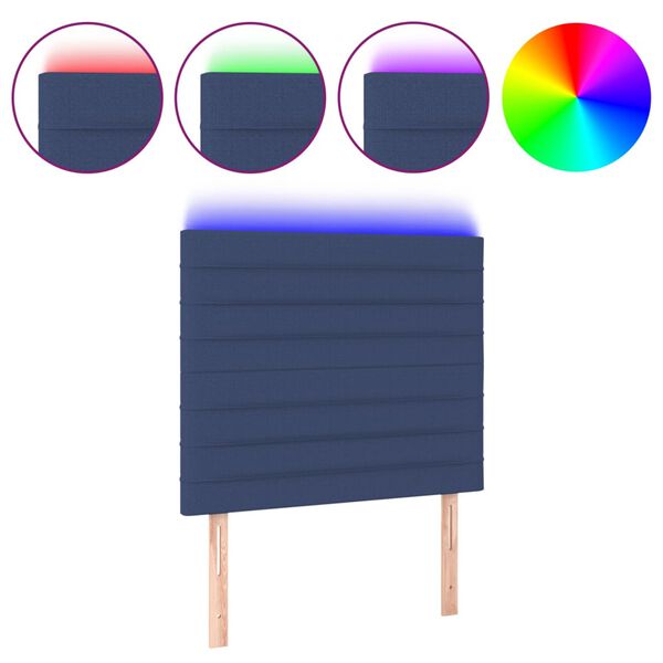 vidaXL Hoofdbord LED 80x5x118/128 cm stof blauw