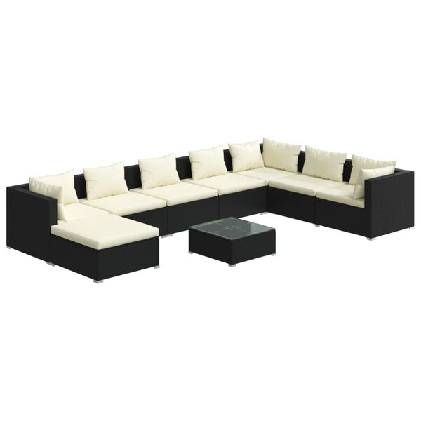 vidaXL 9-delige Loungeset met kussens poly rattan zwart
