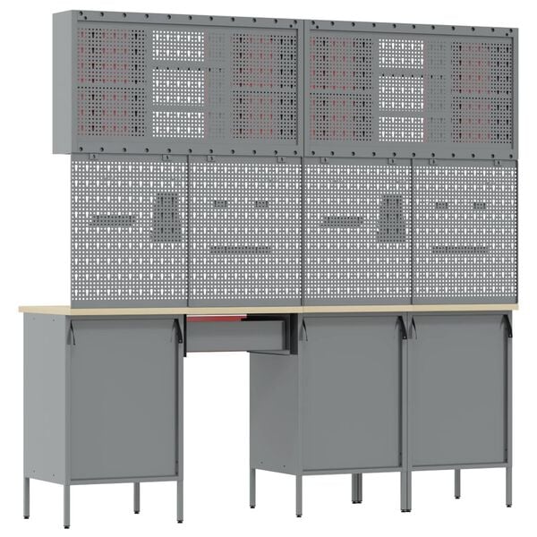 vidaXL Werk kast met lade 10 pcs Zwart Engineered hout en staal