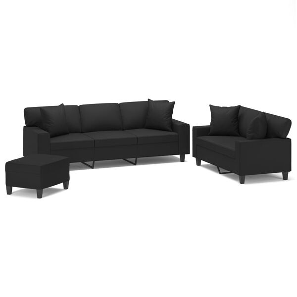 vidaXL 3-delige Loungeset met sierkussens en kussens kunstleer zwart