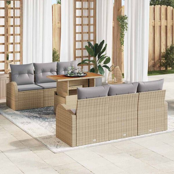 vidaXL Tuin Sofa Set met kussen 7 pcs beige en lichtgrijs