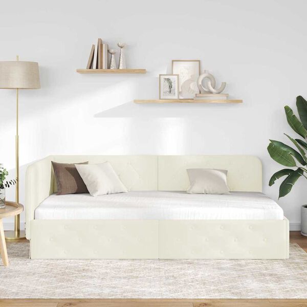 vidaXL Hoekbedframe met hoofdeinde Cr&egrave;me 90 x 200 cm Fluweel