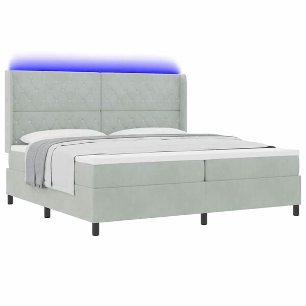 vidaXL Boxspringbed met matras met LED Lichtgrijs 200 x 200 cm Fluweel