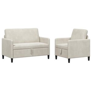 vidaXL Bankenset met opbergruimte 2 st Cr&egrave;mekleurig Polyester