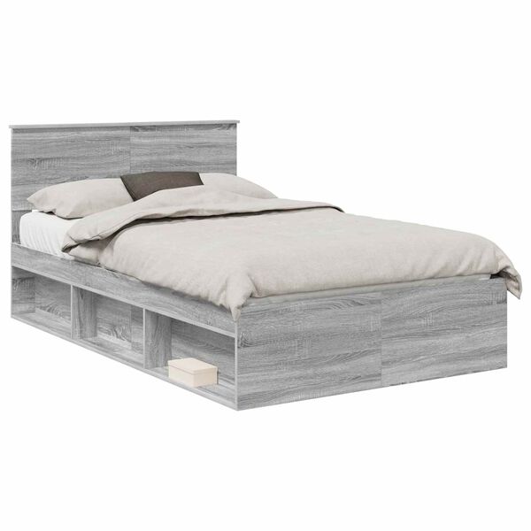 vidaXL Bedframe Grijs Sonoma 120 x 190 cm Massief grenenhout