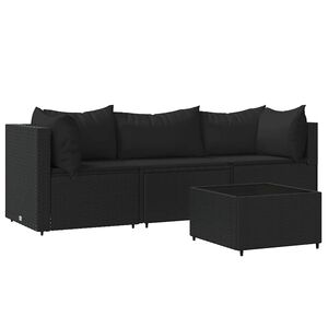vidaXL 4-delige Loungeset met kussens poly rattan zwart