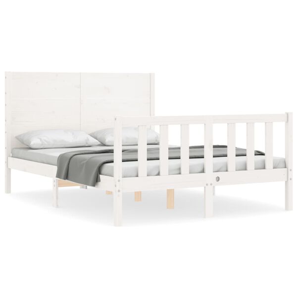 vidaXL Bedframe met hoofdbord massief hout wit