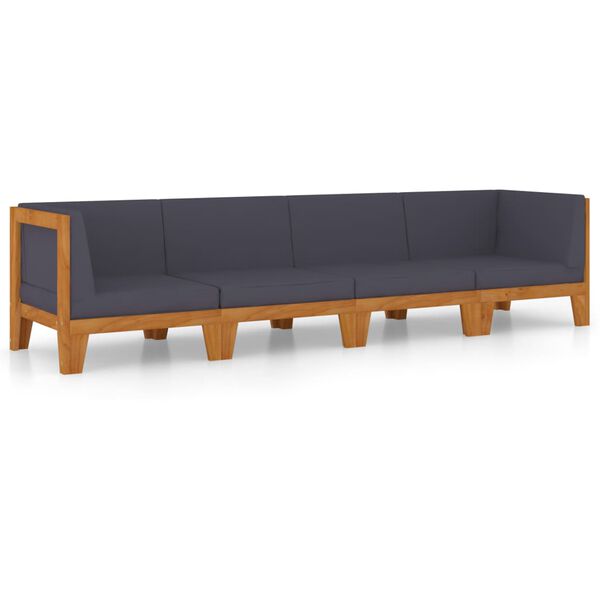 vidaXL 4-delige Loungeset met kussens massief acaciahout