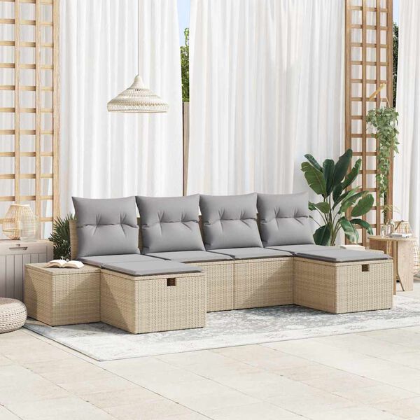 vidaXL Tuin Sofa Set met kussen met opslag 6 pcs Beige poly rattan