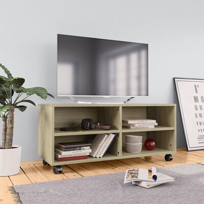 vidaXL Tv-meubel met wieltjes 90x35x35 cm spaanplaat sonoma eikenkleur
