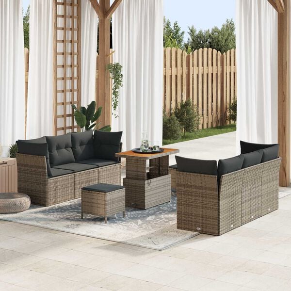 vidaXL Tuin Sofa Set 9 pcs Grijs poly rattan