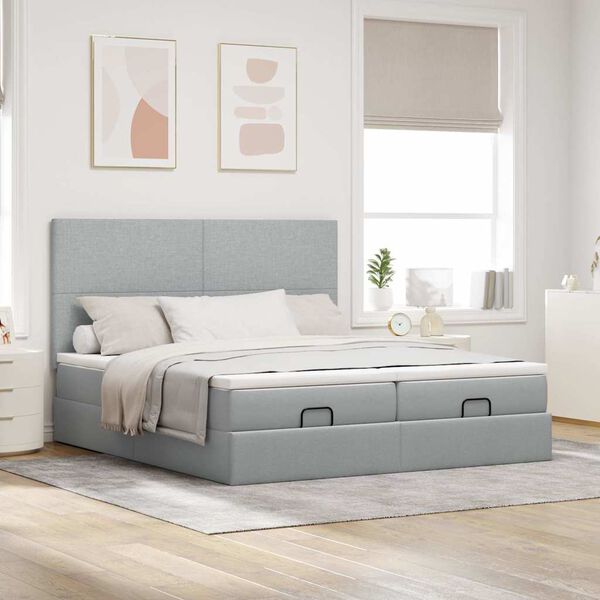 vidaXL Ottoman bed met matrassen en LED's 180x200cm stof lichtgrijs
