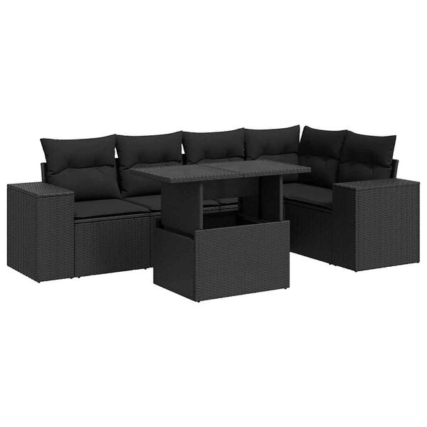 vidaXL 6-delige Loungeset met kussens poly rattan zwart