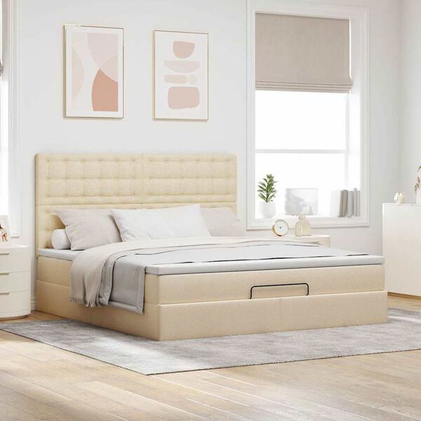 vidaXL Ottoman bed met matras en LED's 160x200cm stof cr&egrave;mekleurig
