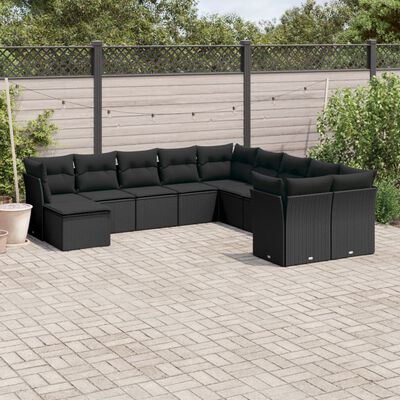 vidaXL 11-delige Loungeset met kussens poly rattan zwart