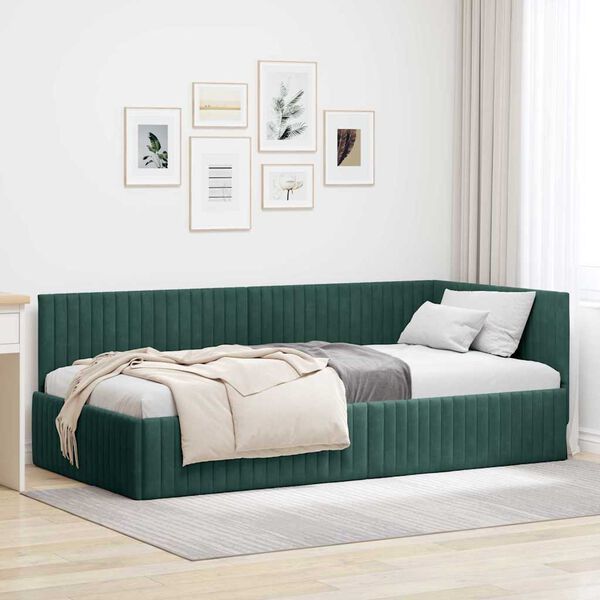 vidaXL Hoekbedframe met hoofdeinde Donkergroen 100 cm x 200 cm Fluweel