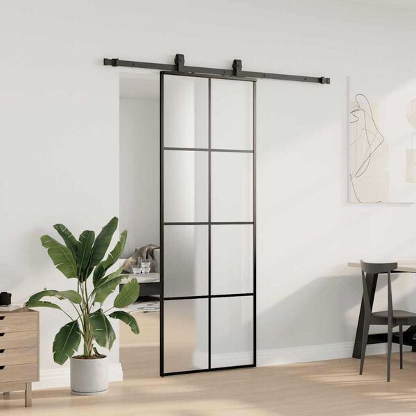 vidaXL Schuifdeur met beslagset 76x205 cm ESG glas zwart