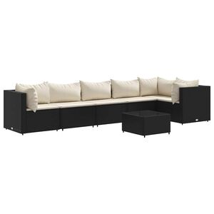 vidaXL 7-delige Loungeset met kussens poly rattan zwart