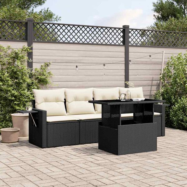 vidaXL 5-delige Loungeset met kussens poly rattan zwart
