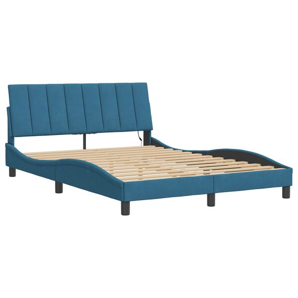 vidaXL Bedframe met LED zonder matras "Hanko" fluweel blauw 140x200 cm