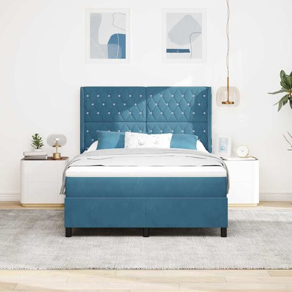 vidaXL Boxspringbed met LED-striplichten Blauw 140 x 190 cm Fluweel