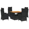 vidaXL 5-delige Tuinset met kussens poly rattan zwart