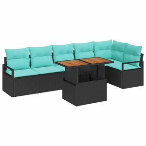 vidaXL Tuin Eetset met kussen 7 pcs Zwart en Blauwgroen