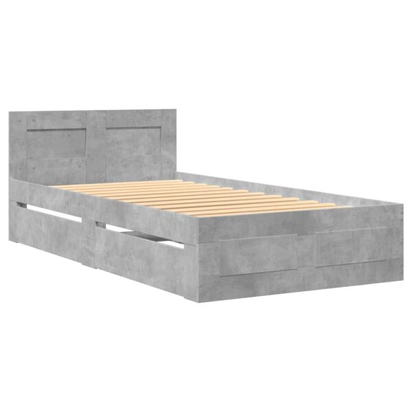 vidaXL Bedframe met hoofdbord bewerkt hout betongrijs 75x190 cm