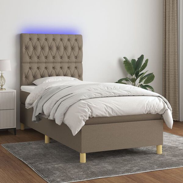 vidaXL Boxspring met matras en LED stof taupe 90x190 cm