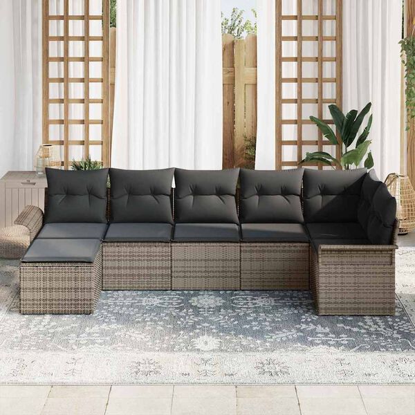 vidaXL Tuin Sofa Set met kussen met opslag 7 pcs Grijs Poly riet