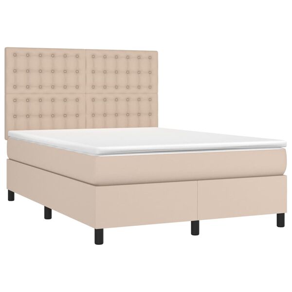 vidaXL Boxspring met matras en LED kunstleer cappuccinokleur 140x200cm